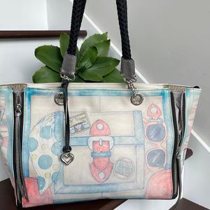 Rare Brighton collectors tote leather canvas passport NYC Paris St. Tropez purse
